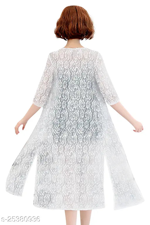Women 3/4th Sleeve White Shrug